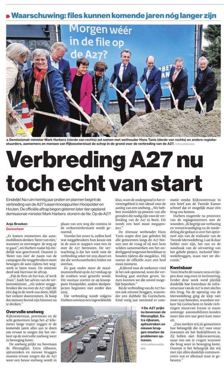 Het gaat gebeuren, de start van een traject met een lange voorbereiding. Samen intensief optrekken absoluut nodig de komende jaren! #A27 #leefbaarheid #bereikbaarheid