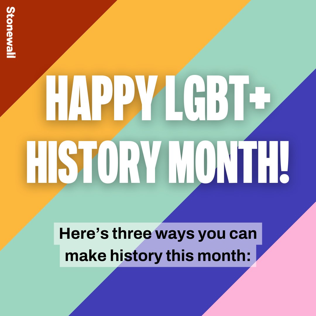 Happy #LGBTHistoryMonth! 🏳️‍🌈

As we celebrate how far we've come for LGBTQ+ equality, we're also looking at progress still to be achieved - and how we can make history together this year.

Here's 3 ways you can make a difference this #LGBTplusHM 🧵⬇️  stonewall.org.uk/our-work/campa…