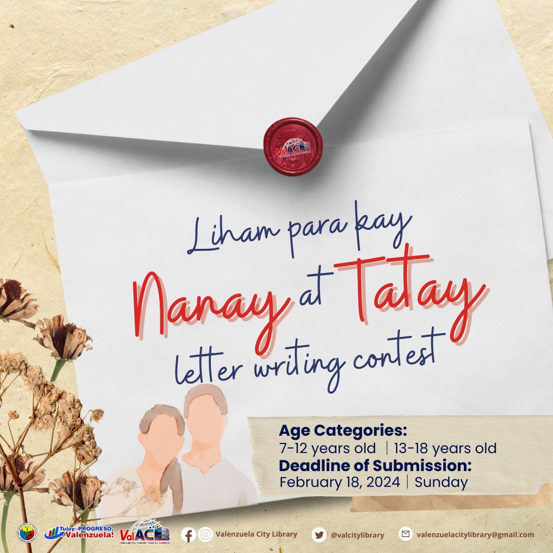 valcitylibrary's tweet photo. Ano ang nais mong sabihin kay Nanay at Tatay ngayong buwan ng Pag-ibig?
Ang karagdagang detalye para sa patimpalak ay mababasa sa Valenzuela City Library (ValACE) Facebook page.
#PamilyangValenzuelano #ValACEAt1 #ValACE #AklatanNatinIto #ValenzuelaCityLibrary https://t.co/LkSETzQRtI