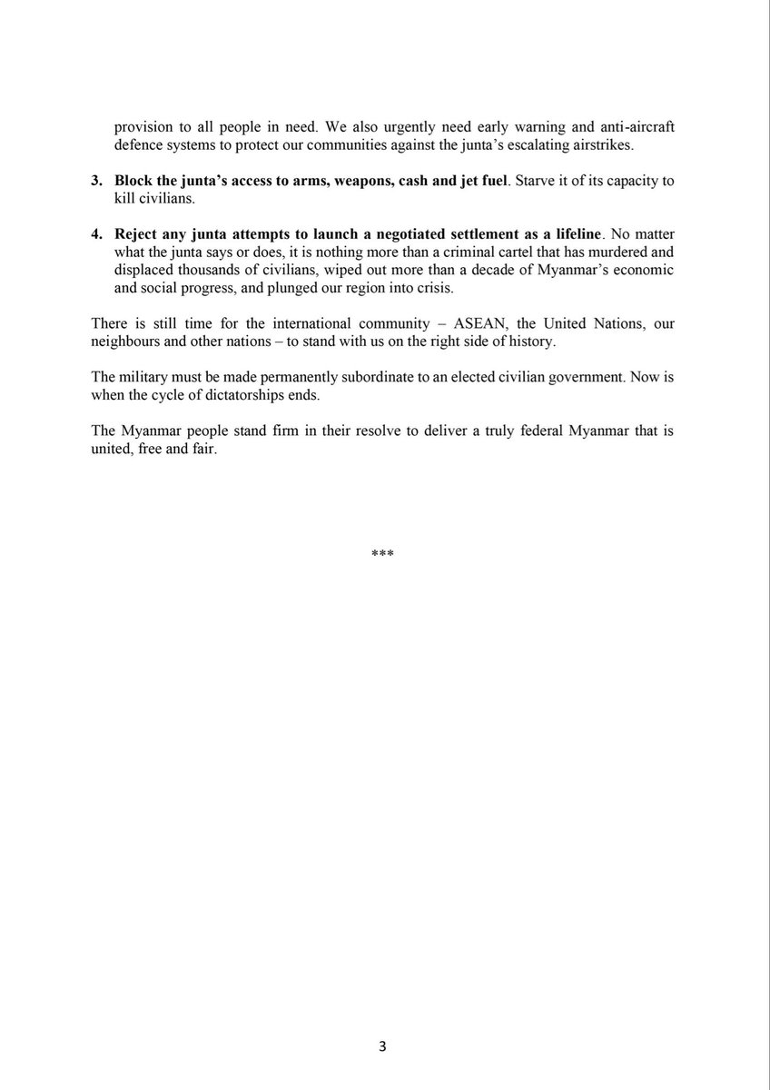 Today marks 3 years of the #Myanmar people’s #SpringRevolution. We will prevail. I thank our dear friends for their abiding solidarity. It’s time for the international community to collectively stand with us on the right side of history.
