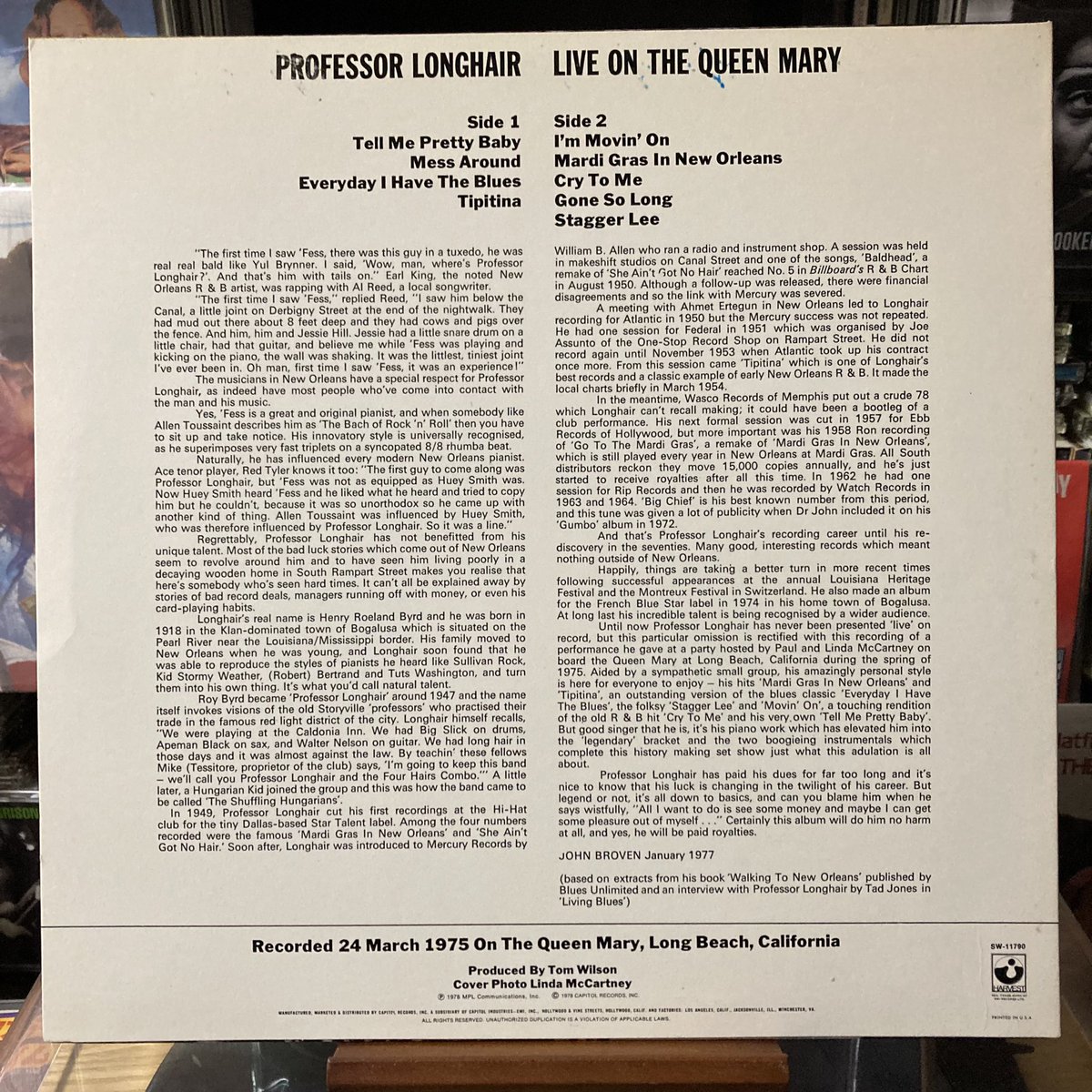 Professor Longhair/Live On The Queen Mary
#nowplaying 
#vinyl #records #recordcollection
#cds #cdcollection
#professorlonghair