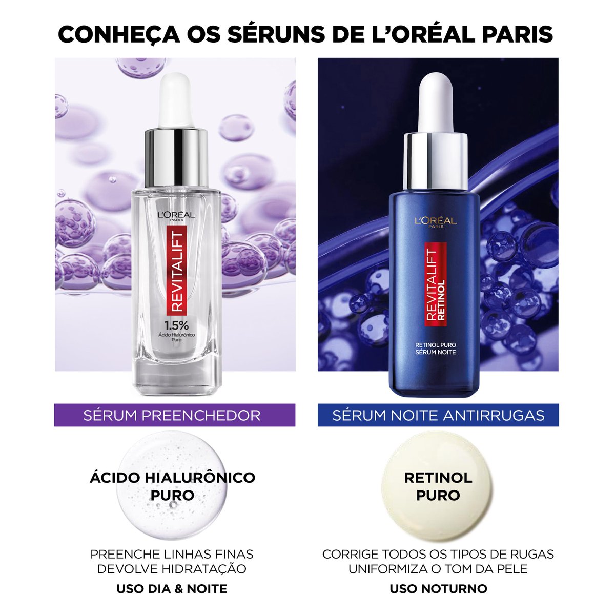 Todo mundo ama uma dupla de sucesso!
Sérum Hialurônico:
👉 Preenche linhas finas, devolve a hidratação e proporciona uma pele macia e iluminada.

Sérum Retinol:
👉 Corrige todos os tipos de rugas e uniformiza o tom da pele.
#LOrealParis #RevitaliftRetinol #RevitaliftHialuronico