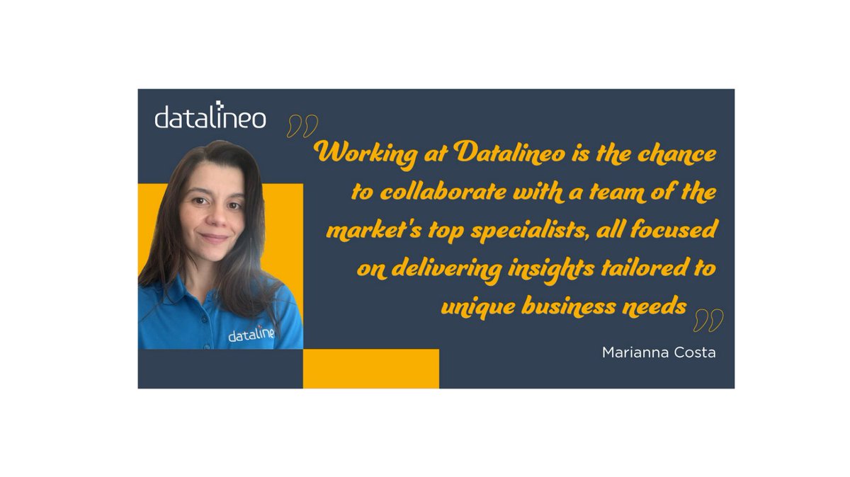datalineo's tweet photo. Marianna is Associate Analytics Consultant at Datalineo: 

Marianna's day-to-day role:

As Datalineo's Associate Analytics Consultant, I customize insights, aid project management, nurture client relations, and enhance operational efficiency for strategic business development. https://t.co/P9DmmSmW0G