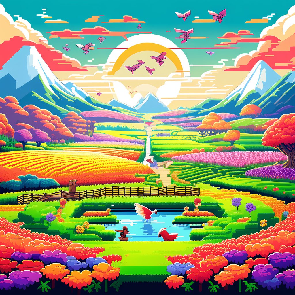 d_AI_ly_'s tweet photo. Model: Playground v2
Focal point: Farm
Image style: Surrealism (Video Game)
#AI #AiArt #SurrealFarm #GravityDefying #VibrantFantasy #ZeldaInspired #PixelSky #8bitAesthetic #GamerArt https://t.co/LzO7GSeaJG