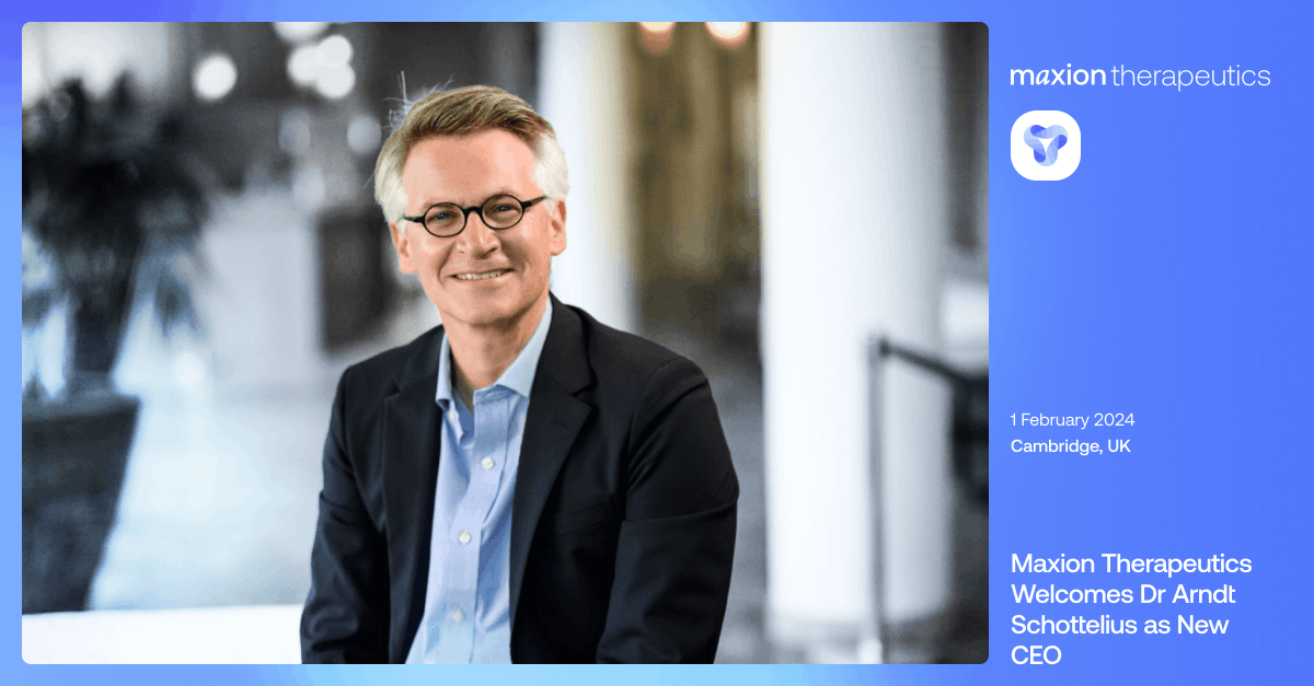 Excited to announce our new CEO, Dr Arndt Schottelius! An experienced biotech & pharma executive, Arndt will take Maxion to its next phase of development. Current CEO Dr John McCafferty will become CTO.

#CEO #antibodies #KnotBodies #ionchannels #GPCR
#drugdevelopment
