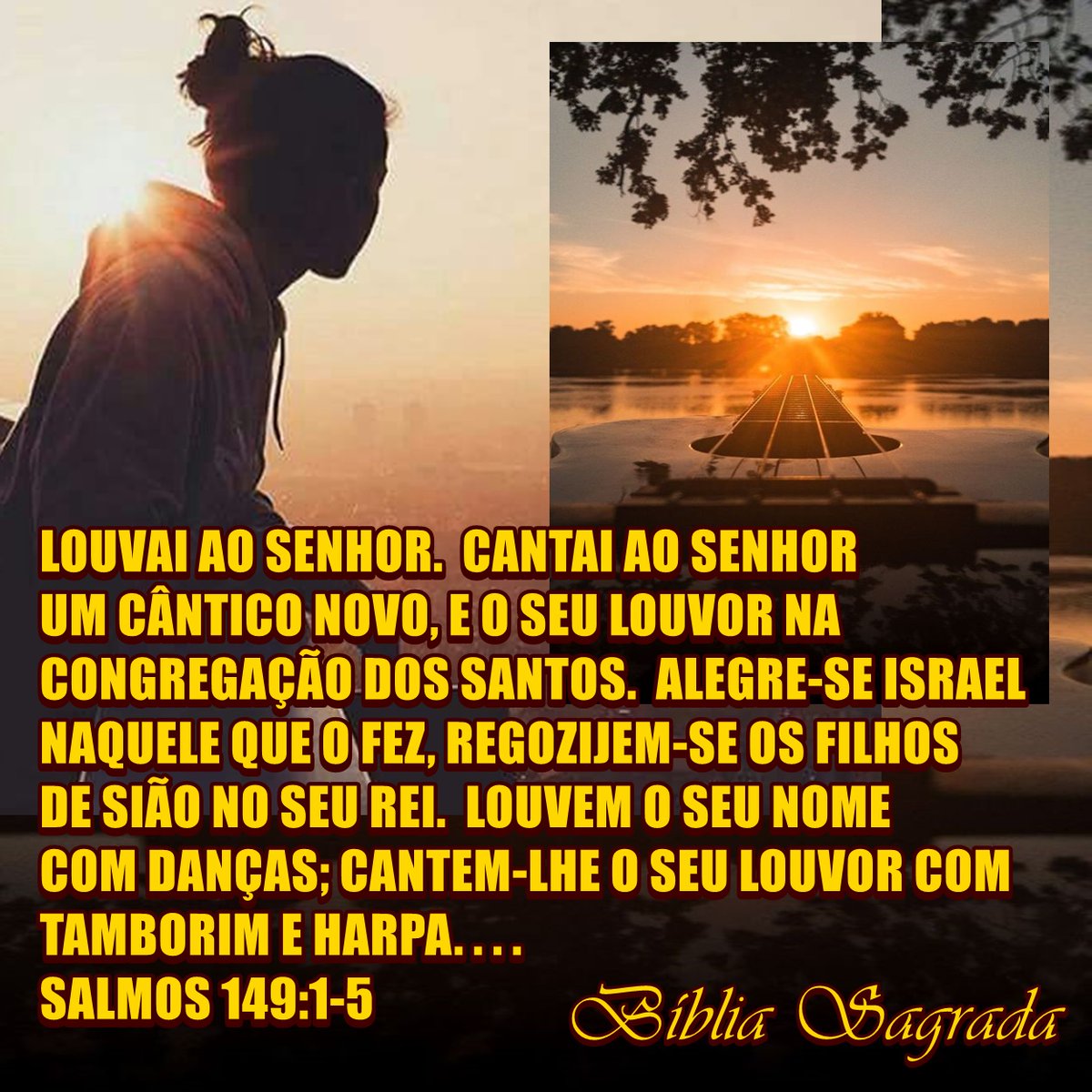 MittyVcCunha's tweet photo. LOUVAI AO SENHOR.  CANTAI AO SENHOR
UM CÂNTICO NOVO, E O SEU LOUVOR NA
CONGREGAÇÃO DOS SANTOS.  ALEGRE-SE ISRAEL
NAQUELE QUE O FEZ, REGOZIJEM-SE OS FILHOS
DE SIÃO NO SEU REI.  LOUVEM O SEU NOME
COM DANÇAS; CANTEM-LHE O SEU LOUVOR. . .
SALMOS 149:1-5 #VidaComCristo #Fé #Graça https://t.co/0iCYd5i6l4