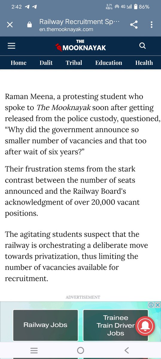 RamanMeenaVlogs's tweet photo. 📢  Thanks for support @TheMooknayakEng
@INCIndia 
#RailwayStudentProtest
#RailwayJobPeCharcha
❌2019 - 00 पद
❌2020 - 00 पद
❌2021 - 00 पद
❌2022 - 00 पद
❌22023 - 00 पद
🤬2024 - 5,696 
#RailwayJobPeCharcha

@AshwiniVaishnaw @PMOIndia @RailMinIndia @RahulGandhi  @ravishndtv https://t.co/Crl4oVy3CH