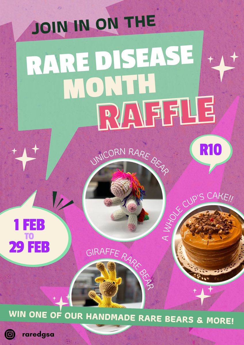 RareGenomicsRSA's tweet image. #29DaysOfRare
You have 29 days, yes, not 28, #29DaysOfRare to enter our raffle and win awesome prizes!
Who wouldn't want a whole caramel chocolate cake 🎂, delivered when you'd like it, from Cups&amp;amp;Saucers?
Or a cute #RareBear? 🧸
Enter NOW!💫