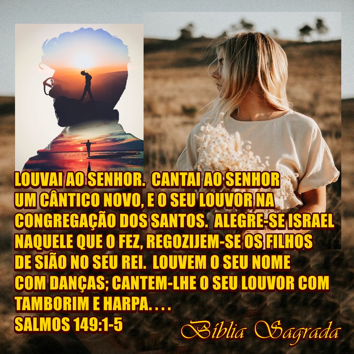 MittyVcCunha's tweet photo. LOUVAI AO SENHOR.  CANTAI AO SENHOR
UM CÂNTICO NOVO, E O SEU LOUVOR NA
CONGREGAÇÃO DOS SANTOS.  ALEGRE-SE ISRAEL
NAQUELE QUE O FEZ, REGOZIJEM-SE OS FILHOS
DE SIÃO NO SEU REI.  LOUVEM O SEU NOME
COM DANÇAS; CANTEM-LHE O SEU LOUVOR. . .
SALMOS 149:1-5 #VidaComCristo #Fé #Graça https://t.co/Lc7EUqimrl