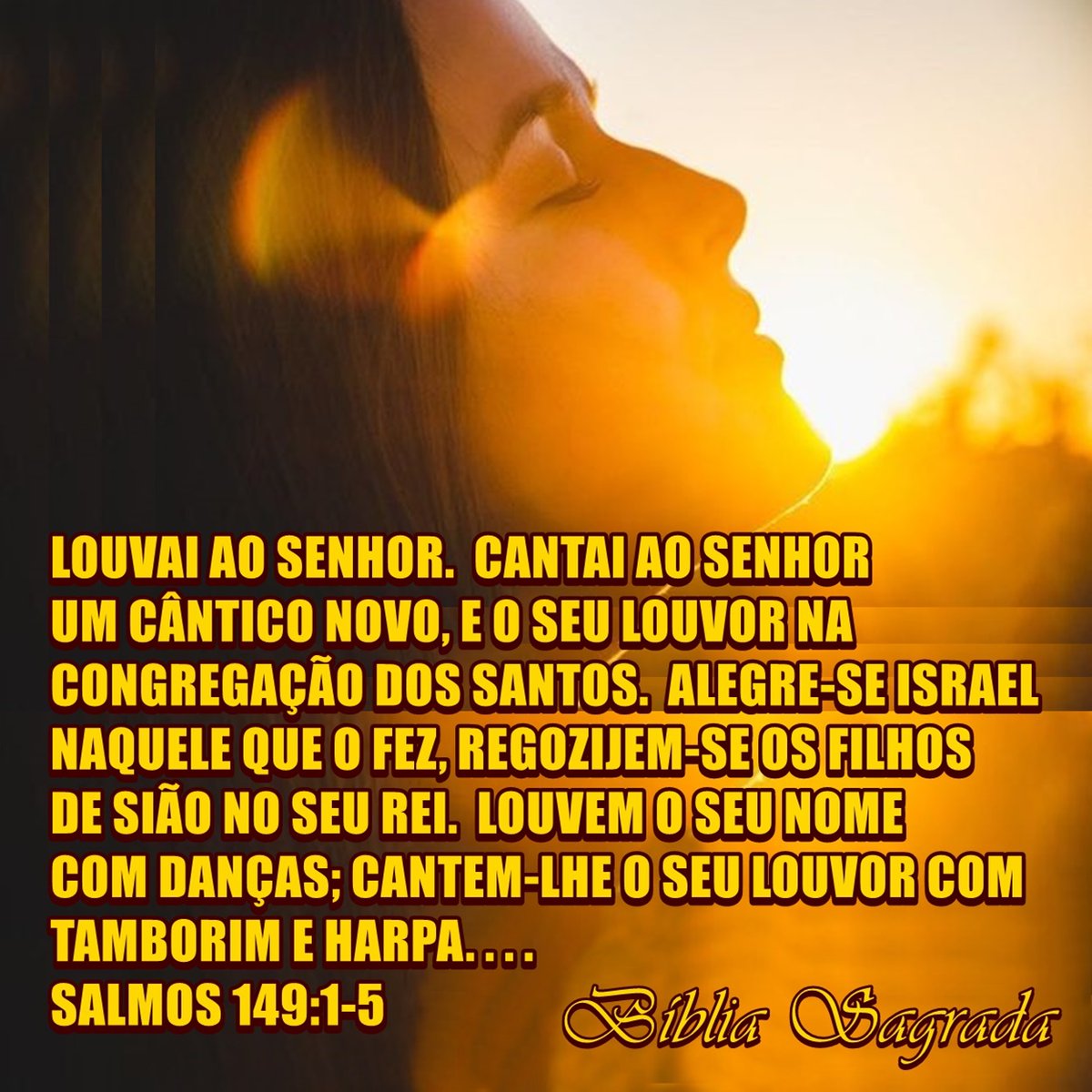 MittyVcCunha's tweet photo. LOUVAI AO SENHOR.  CANTAI AO SENHOR
UM CÂNTICO NOVO, E O SEU LOUVOR NA
CONGREGAÇÃO DOS SANTOS.  ALEGRE-SE ISRAEL
NAQUELE QUE O FEZ, REGOZIJEM-SE OS FILHOS
DE SIÃO NO SEU REI.  LOUVEM O SEU NOME
COM DANÇAS; CANTEM-LHE O SEU LOUVOR. . .
SALMOS 149:1-5 #VidaComCristo #Fé #Graça https://t.co/Ue2mvsLHt2
