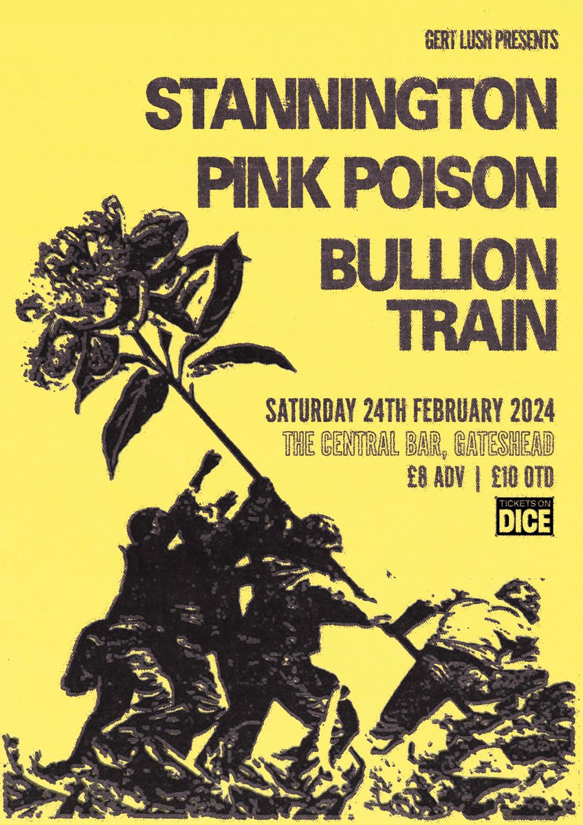 Playing This ! 
TIX :  link.dice.fm/z2d5d6506ed3

#Stannington
FFO : The Smiths, The Sundays, The Teardrop Explodes, The Sea Urchins

#PinkPoison
FFO : Captain Beefheart, Thee Oh Sees, Zappa, Ty Segall

#BullionTrain
FFO : Suicide, Alan Vega, Cabaret Voltaire, Pere Ubu