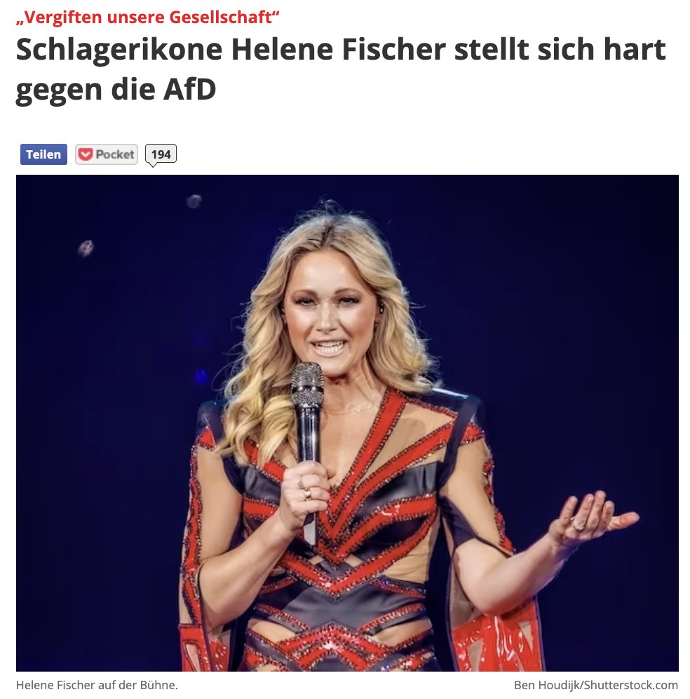 Spätestens, wenn die bekannteste Wohlfühl-Schlagertante des Landes, die seit Jahren heftig kritisiert wird, sich nie zu politischen Missständen zu äußern, dich als "Gesellschafts-Vergifter" tituliert, weißt du, dass du brutal falsch in Richtung Rechtsextremismus abgebogen bist.