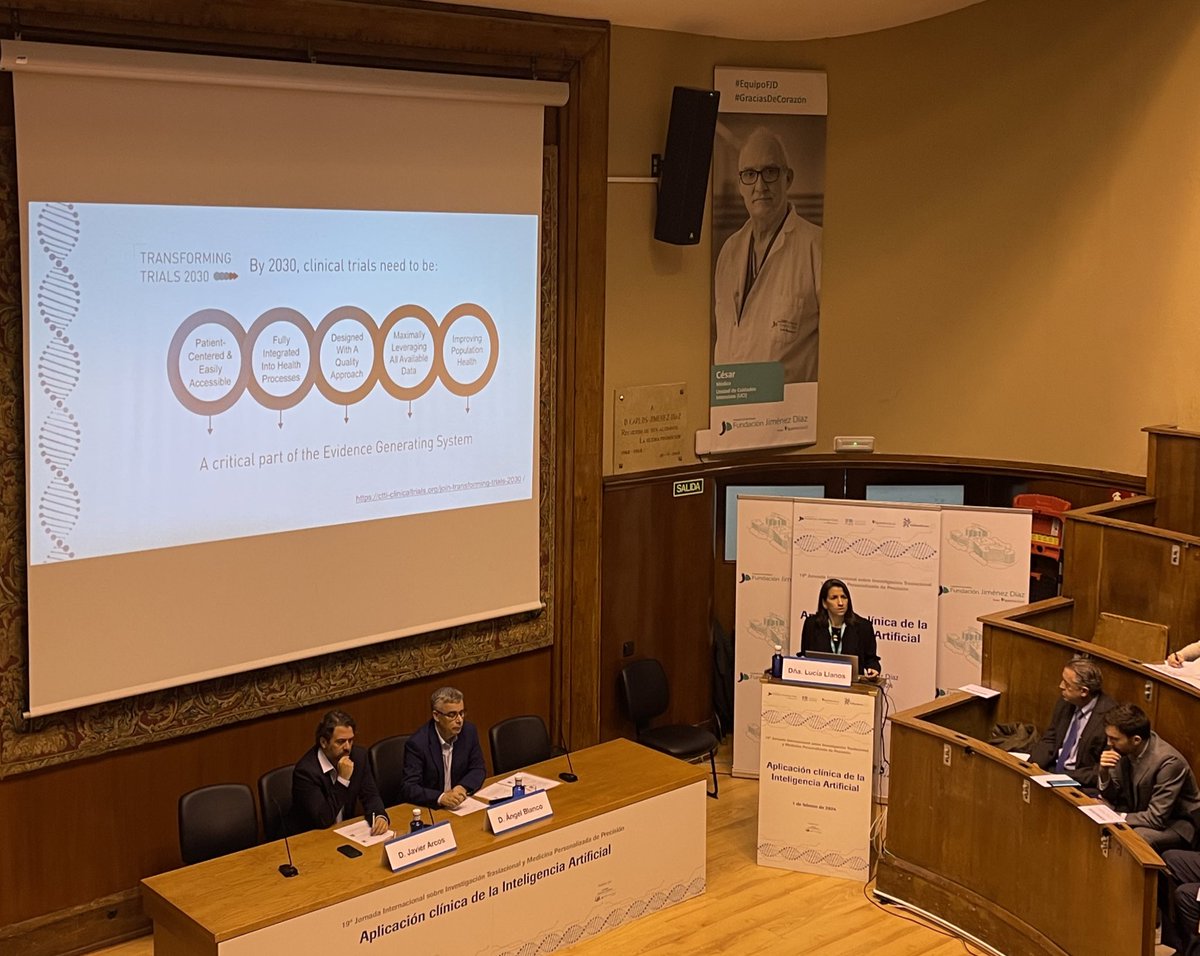 InstitutoRoche's tweet photo. Arranca la 1ª ponencia de la Jornada #IAFJD “IA al servicio de la investigación clínica” de mano de la Dra. Lucía Llanos, responsable de la Unidad de Investigación Clínica @Hospital_FJD https://t.co/bwydY6UQoH