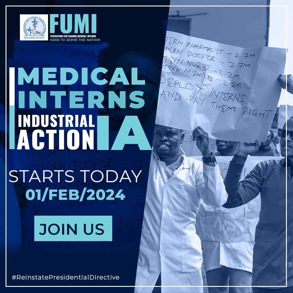 OFFICIAL AND APPROVED! 1ST FEBRUARY, 2024 As resolved by the 4TH GENERAL ASSEMBLY, MEDICAL INTERNS INDUSTRIAL ACTION BEGINS. The call is to all the authorities to address this impasse, we are open for engagements. Open doors! @MinofHealthUG @ainbyoo @job_matua @ekwaroobuku