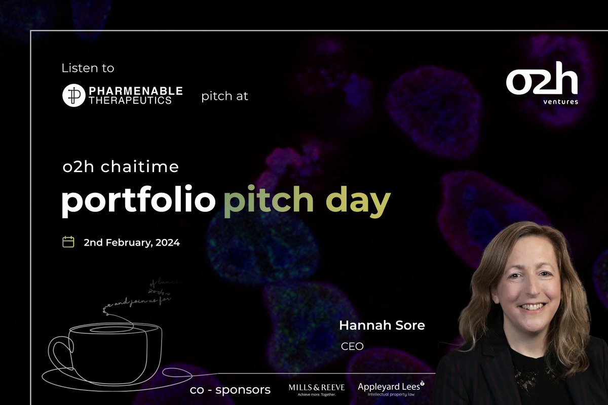 Our CEO Dr Hannah Sore is looking forward to presenting at <a href="/o2hgroup/">o2h Group</a>'s first chaitime portfolio pitch day. To find out how we are pushing the boundaries of what is possible with small molecule therapeutics, follow this link and join us this afternoon: us02web.zoom.us/webinar/regist…
