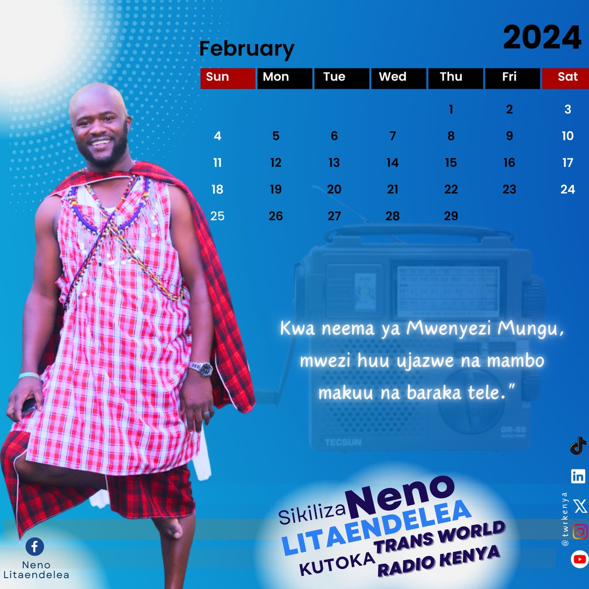 twrkenya's tweet photo. As we welcome this second month of 2024, we say thank you for the friendship & with the grace of God, may this month be filled with great things & many blessings for you."
#NaNenoLitaendelea #Happnewmonth #blessedFebruary.
@sifafmvoi @sifafmmarsabit @Hekimafm007 @MaataRadio https://t.co/WyFo6kwdJK