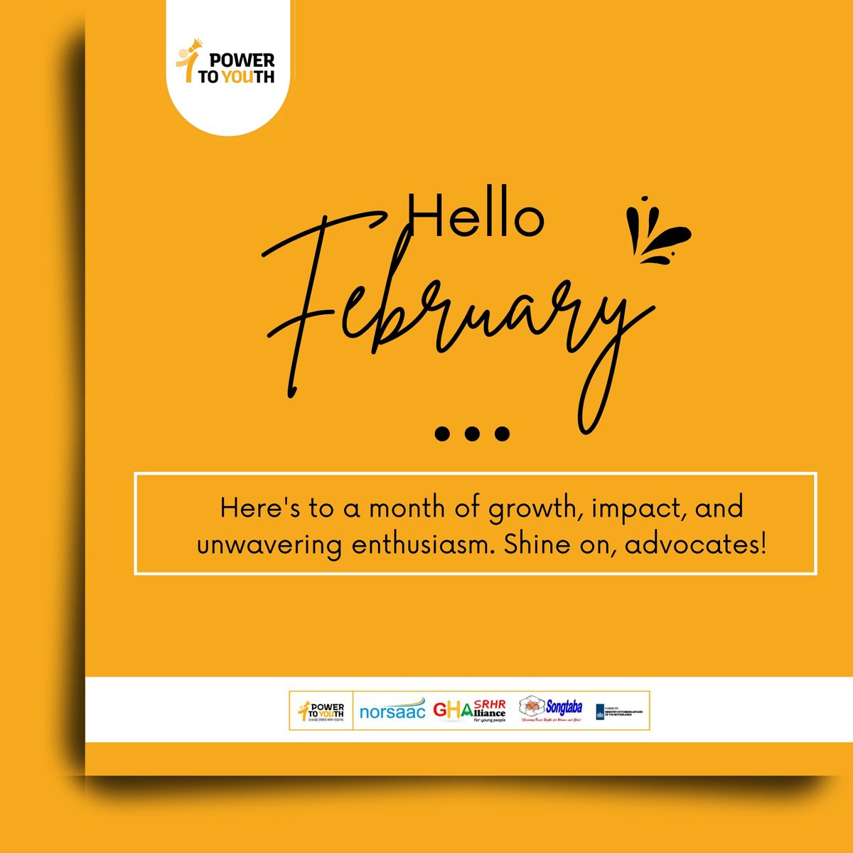 🌟 Hello February! 
Wishing all our partners, youth advocates, and awesome social media fam a month filled with joy, success, and positive vibes! 
🚀 Let's make it a February to remember! 💖✨ 

#PowerToYouth #changestartswithyou #HappyNewMonth #FebruaryVibes 🎉