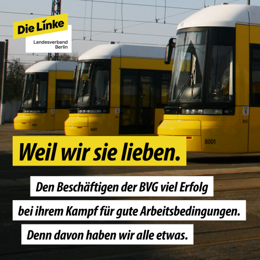 dielinkeberlin's tweet photo. Die Leute bei d #BVG machen jeden Tag einen krassen Job für unsere Stadt, ohne sie geht nix. Forderungen der Beschäftigten sind berechtigt &amp; ohne bessere Arbeitsbedingungen wird Verkehrswende nicht gelingen. Auch wenn's morgen mal länger dauert: Solidarität ✊#wirfahrenzusammen https://t.co/On2vMIChZV