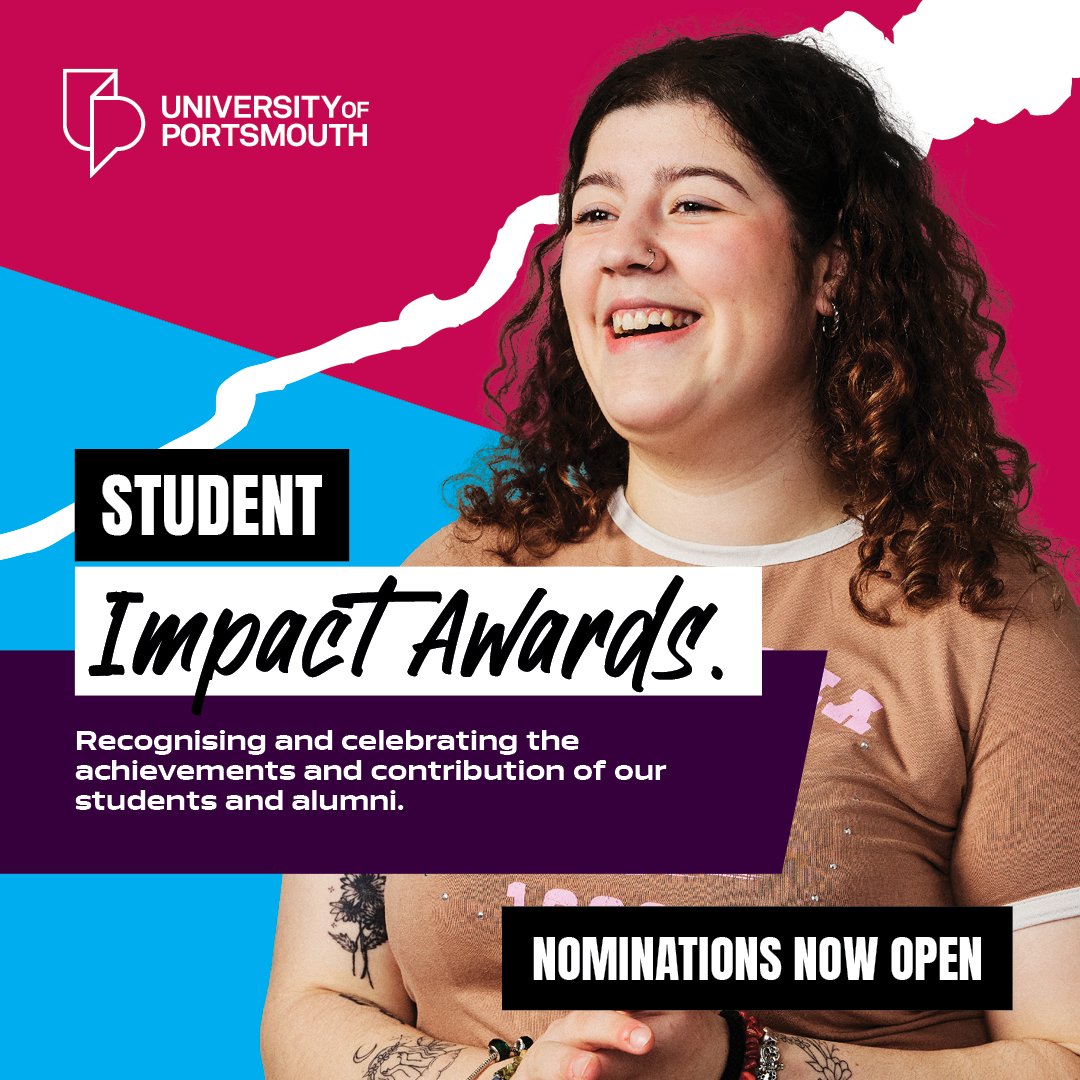 ✍️ Nominations are officially open. We're working with @portsmouthsu to bring you the Student Impact Awards - our way of celebrating our students and alumni who make positive contributions to society 💜 Submit your nomination: bit.ly/4baHQo9 #PortsmouthUni