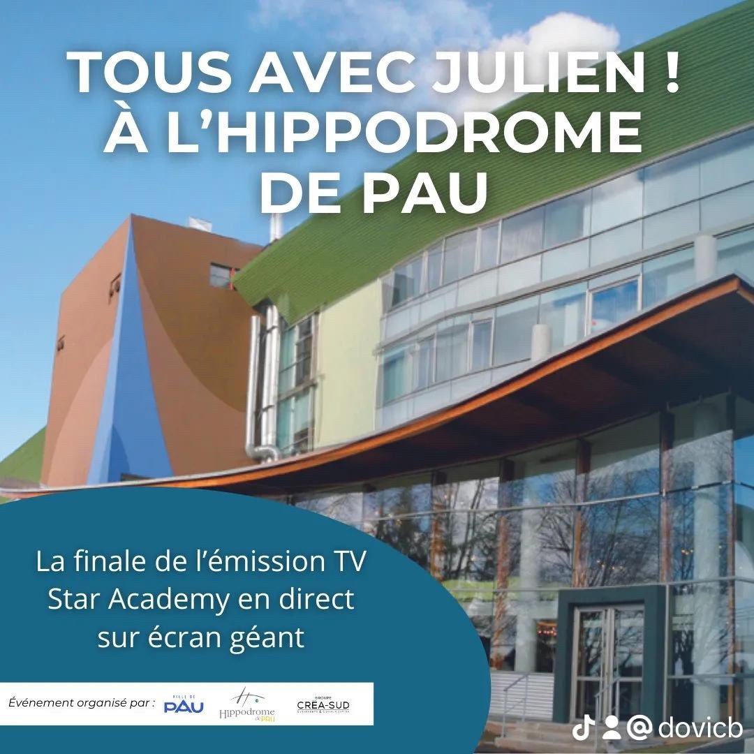 Le_VMasque's tweet photo. Ceux qui veulent voir la finale sur grand écran et qui soutiennent Julien, la ville de Pau organise une diffusion à l'hippodrome de Pau !
Les billets sont ici : https://t.co/6hKR6kHDGU
#StarAcademy #StarAcademyLive #StarAcademyleLive #TousavecJulien #TeamJulien https://t.co/8qLJXSN6ix
