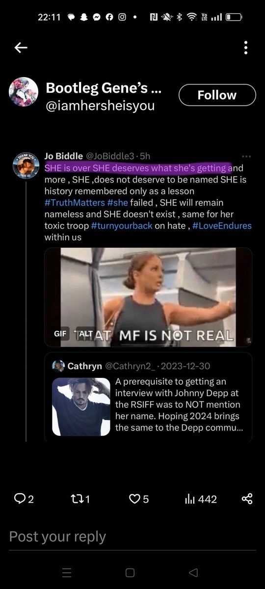 JoBiddle3's tweet image. Ohh looky #Reaching again into the land of  twisted make believe ! So let&apos;s make it clear regarding AH,SHE was not a victim, SHE is not a survivor of DV,SHE is a liar,and she DESERVES,the fact she lost her career,respect,her lifestyle, and by the looks of it her friends #Karma