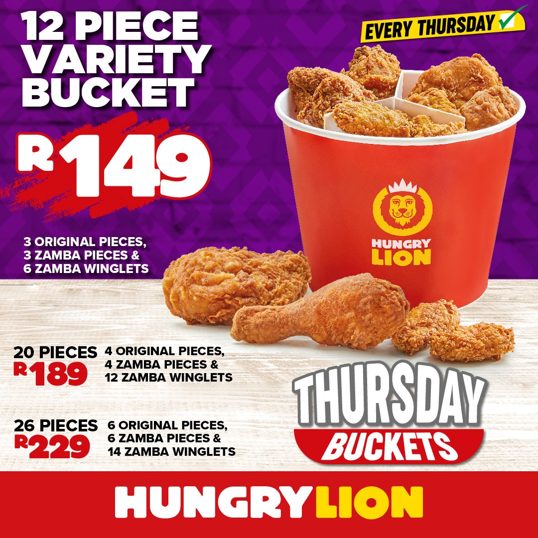hungrylion's tweet photo. Variety is the spice of life. π Add some spice to someone's day today with a bucket of BIGGER pieces and wings! #ThursdayBuckets #HungryLikeALion https://t.co/hgBK5KwXPG