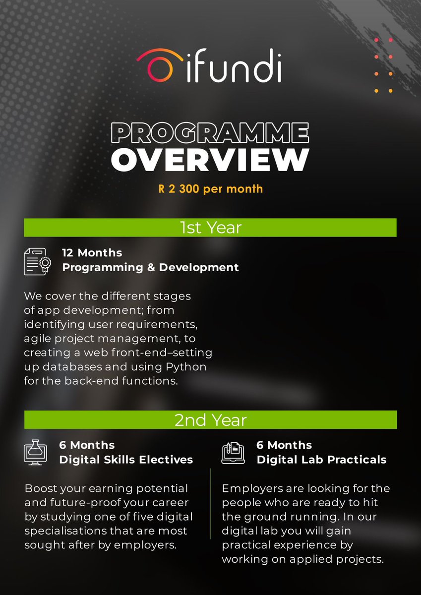 MrTTPhasha's tweet photo. So I'm currently doing the Accelerated IT Digital Skills which is a 2 years Qualification with iFundi. It also includes Digital Lab Practicals. Do yourself a favour and get future ready with iFundi
#futureready #makeyournextmove #applications #IT #AcceleratedIT https://t.co/BfeglcL1xJ