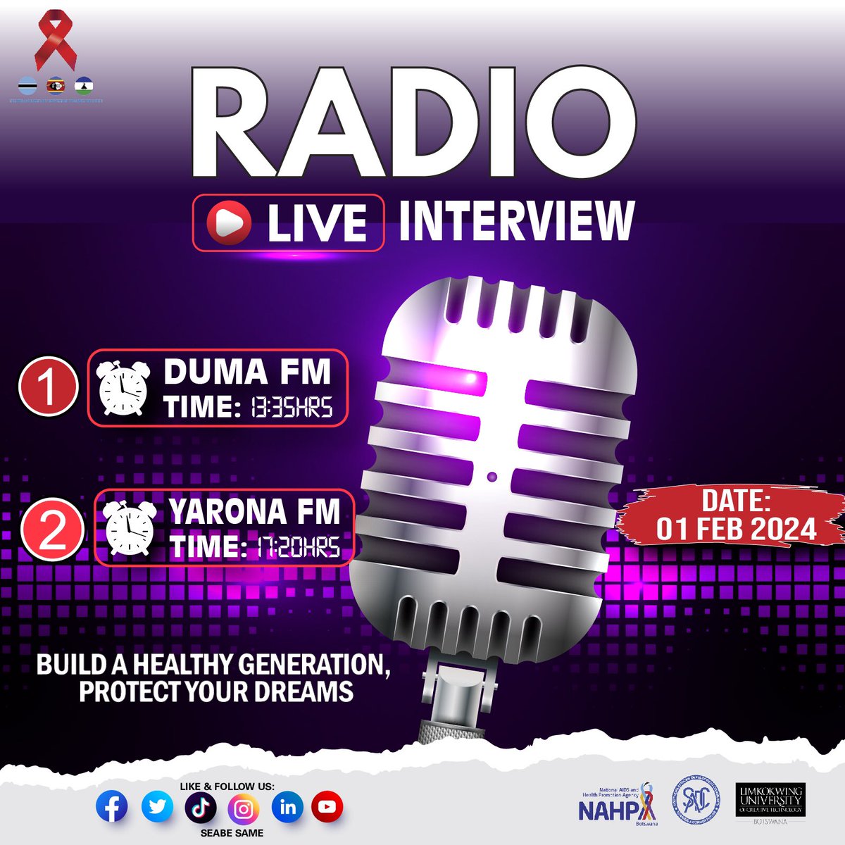 🗣️𝐒𝐞𝐚𝐛𝐞 𝐒𝐚𝐦𝐞 𝐄𝐱𝐜𝐥𝐮𝐬𝐢𝐯𝐞 𝐈𝐧𝐭𝐞𝐫𝐯𝐢𝐞𝐰 𝐀𝐥𝐞𝐫𝐭!🎙️
Tune in Today at 13:35hrs on Duma FM and 17:20hrs on Yarona FM! 🌟

Get ready for engaging discussions, exciting updates, and insights into our upcoming Seabe Same activities in Gumare.