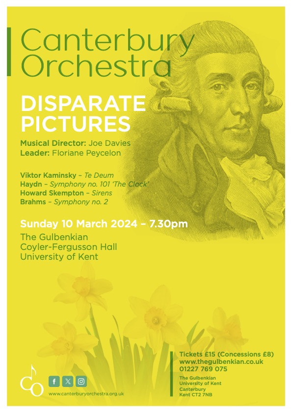 Canterbury Orchestra celebrates its 70th Anniversary Year! Tickets are on sale now for our March concert. A quartet of pieces both old and new, culminating in Brahm's beautiful, melodic Second Symphony. Join us on this musical journey - Tickets at thegulbenkian.co.uk/events/dispara…