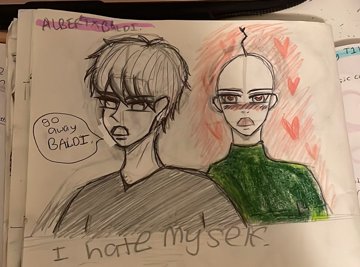 monkeydoesfarts's tweet photo. albert x baldi that i drew cuz i am procratsinatin my math hw rn π©β𦲠#fart #art #albert #flamingo #pinkbird #baldi #drawing #aesthetic #fyp #larocheposay https://t.co/gempiQBF5l