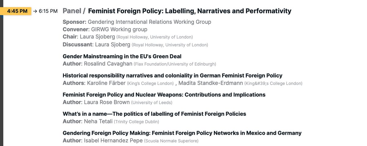 Absolutely thrilled to share my research on #FeministForeignPolicy and present preliminary findings from the German case at #BISA2024 this next June! Can't wait to join forces with phenomenal scholars on these two electrifying panels, see you soon in Birmingham, ✨