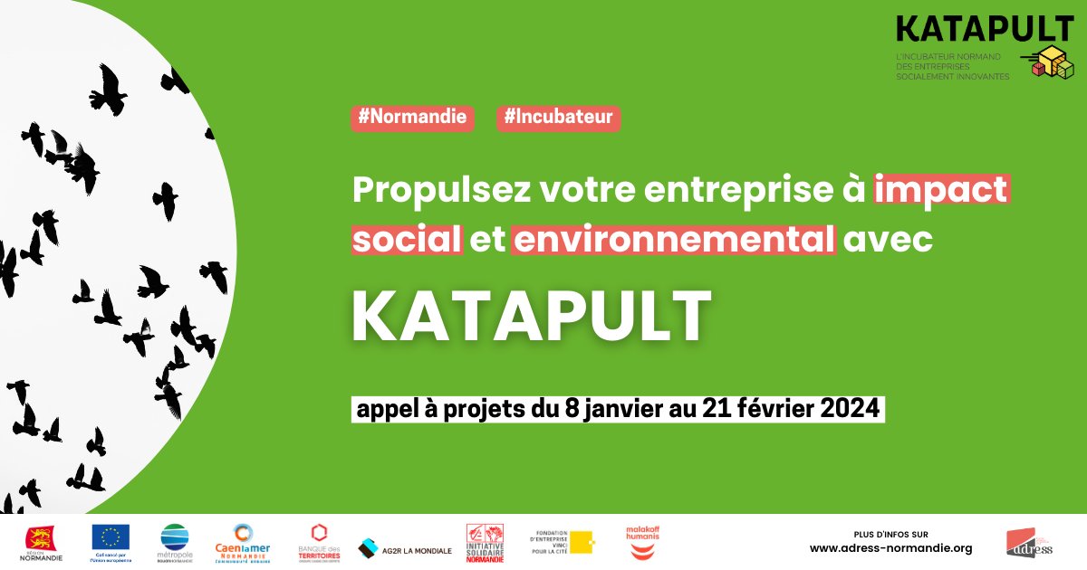 normandieincub's tweet image. [ 📢 Appel à candidatures]

Tu portes un projet à fort impact social, environnemental et économique en #Normandie ?

Jusqu’au 21 février 2024, l’@ADRESSNormandie lance un appel à projets pour son programme #Katapult ! 😎

➡ Toutes les infos : lnkd.in/eVwFttU8