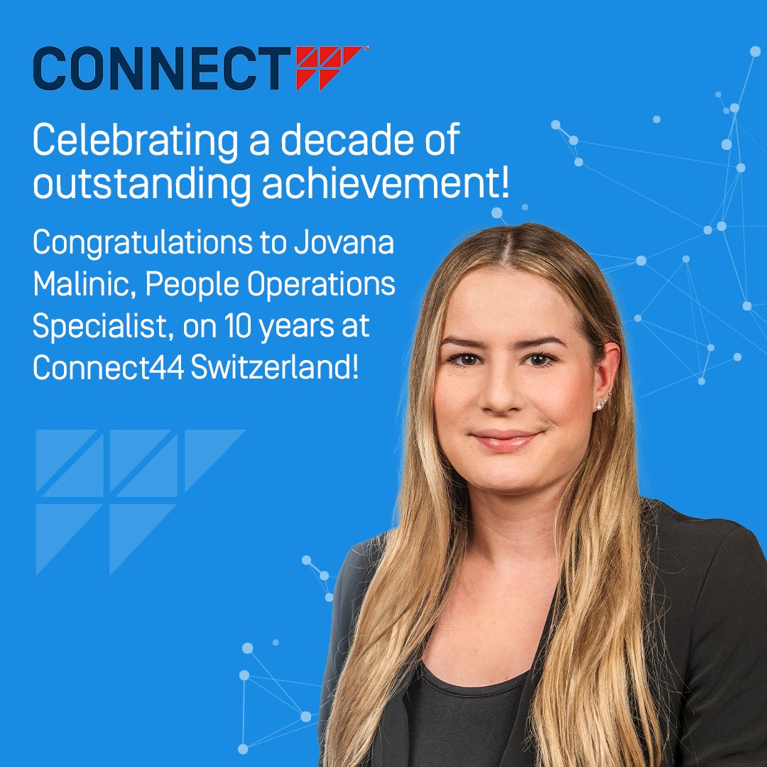 Connect44_Group's tweet photo. #oneteam #Connect44 🎉 Congratulations to Jovana Malinic, our dedicated People Operations Specialist, on achieving an impressive 10-year milestone with Connect44! We appreciate her commitment, expertise, and contributions. Cheers to more shared achievements and growth! 💐 https://t.co/5eOu7JKADO