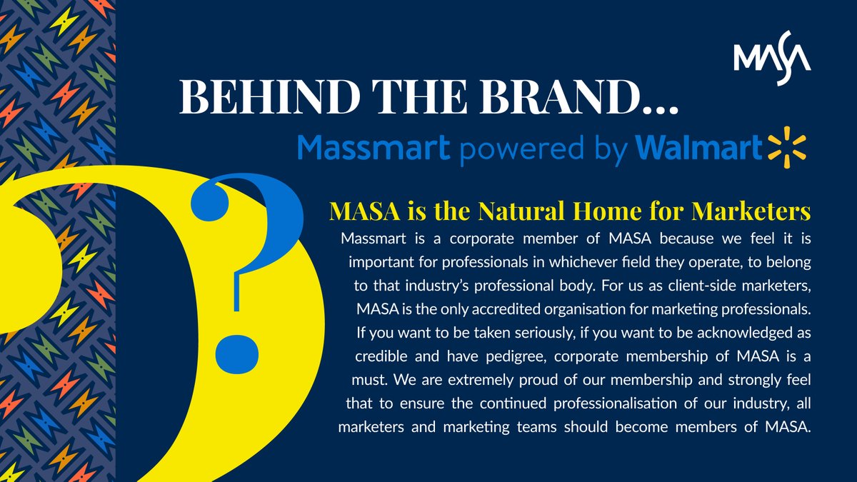Our long time and ardent corporate member @MassmartSA asserts that #MASA is the natural home for marketers! Read more bitly.ws/RkJ9 Join MASA today! Register on bitly.ws/3a48Q #JoinMASA #ProfessionaliseMarketing