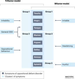 DiseasePrimers's tweet photo. Multidimensional models of #OppositionalDefiantDisorder — such as the bifactor model and the trifactor model — all include one dimension of chronic irritability symptoms https://t.co/rQH22WcKIN https://t.co/p17PH946AR
