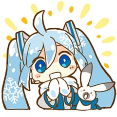 初音ミク ,ラビット・ユキネ ,雪ミク 「【#犬飼さんの毎日ミニキャラ】collaborationスタンプ企画で作ったスタ」|犬飼＠4/1ありがとうございました！🌟NEOKET4【B50】のイラスト