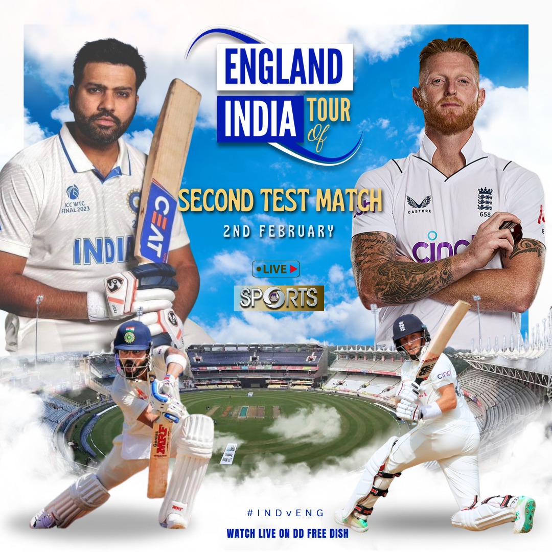 After 1-0 down in the series, #TeamIndia will look to bounce back in the next game. 🇮🇳vs🏴󠁧󠁢󠁥󠁮󠁧󠁿 🏏 2nd Test - #INDvENG 🗓️ Feb 2 ⏰ 9:30 AM onwards.. Live The Game on DD Sports 📺 (DD Free Dish)