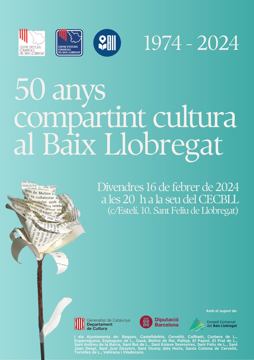 🥂El pròxim divendres 16 de febrer farem l'acte d'inauguració del *50è aniversari del CECBLL*, una celebració que serà el tret de sortida a tot un any ple d'activitats!

És imprescindible inscripcióprèvia enviant un correu a cecbll@llobregat.info

🙌 Us hi esperem!