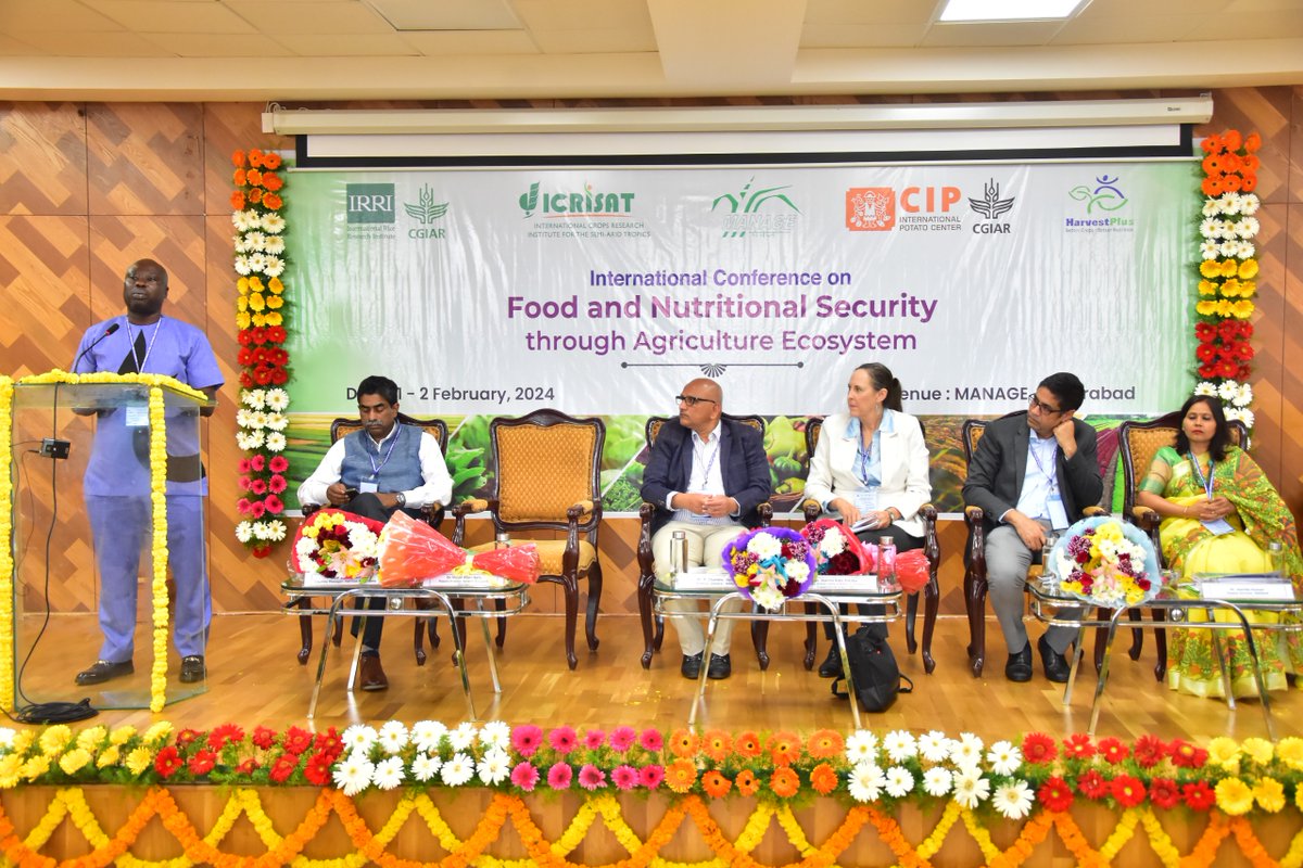 ICRISAT is glad to collaborate with <a href="/irri/">IRRI 🌾</a>, <a href="/Cipotato/">International Potato Center</a>, <a href="/HarvestPlus/">HarvestPlus</a> as knowledge partners for 
The International Conference on Food and Nutritional Security through Agriculture Ecosystem organized by <a href="/ManageHyd/">MANAGE India</a>.

In his address, Dr <a href="/SefaAfari/">Victor Afari-Sefa</a> highlighted hidden hunger issues and