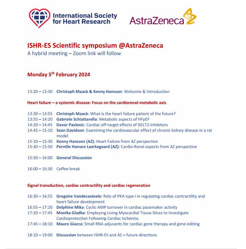 CV talks! The ISHR-ES council cordially invites you to attend our ISHR-ES / AstraZeneca Winter Science Meeting online, this Monday (February 5th) from 13:20 to 19:00 CEST. ukw-de.zoom.us/j/95264292995?… Meeting ID: 952 6429 2995 Passcode: 790533