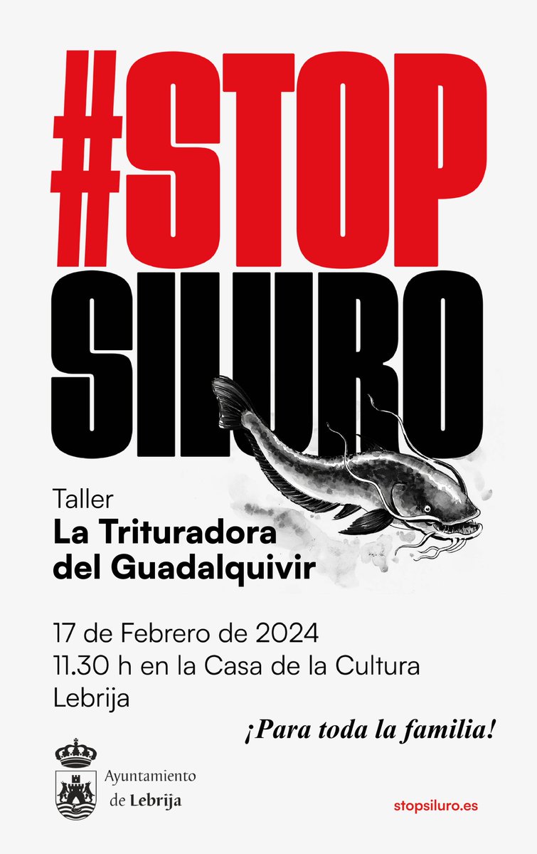 El día 17 de febrero comenzamos la campaña de información y sensibilización #stopsiluro en Lebrija. Será a las 11.30 en la Casa de la Cultura.
Presentaremos el taller #LaTrituradoraDelGuadalquivir, una actividad participativa para todas las edades.
¡Únete y actúa!