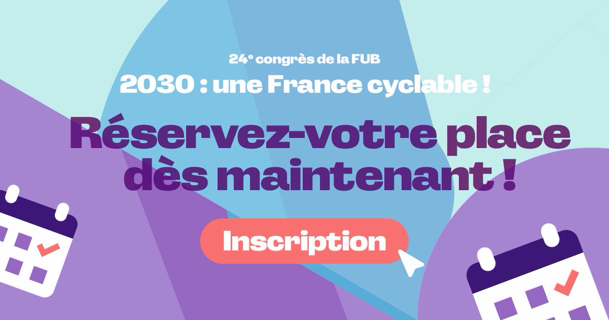 [#congresfub2024] 📣Ne manquez pas le 24e Congrès de la FUB, les 21 et 22 mars 2024 au Centre de Congrès (WTC) de Grenoble ! Organisé en partenariat avec @ADTC, cet événement sera l’occasion de débattre et d’échanger autour de la thématique « 2030 : une France cyclable ».