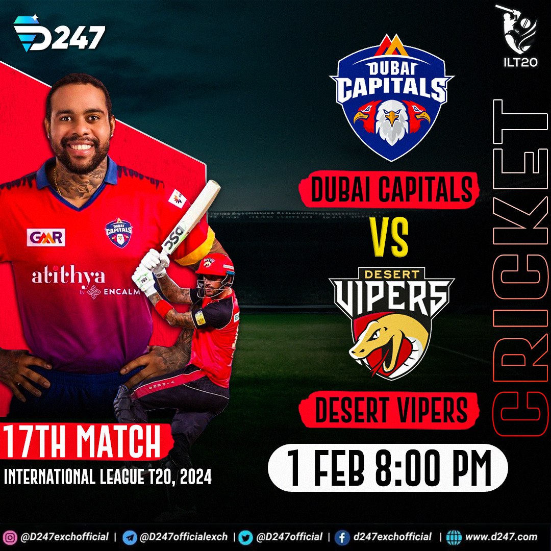 International League T20, 2024

Dubai Capitals vs Desert Vipers - 08:00 PM

All Markets Are Available With Best Odds.
Play To Win With D247

#ilt20 #cricket #t20 #winbig #d247 #DCvDV