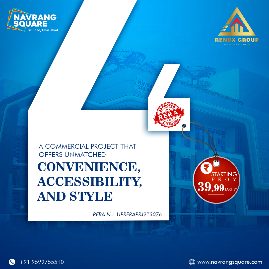 Navrang Square stands as the unparalleled commercial project, offering the utmost investment security and unbeatable assured returns. Invest wisely for a secure and prosperous financial future.
#NavrangSquareMall #HeartOfGhaziabad #ConvenientLocation #renoxgroup #RetailRevolution