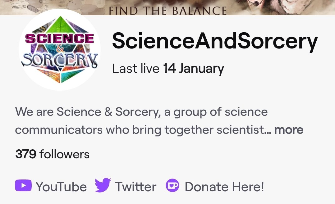 Almost 100 new followers over on Twitch in the last week! Could you help push us past 400 before we go live for tomorrow's one shot?! 🔗 twitch.tv/scienceandsorc…
