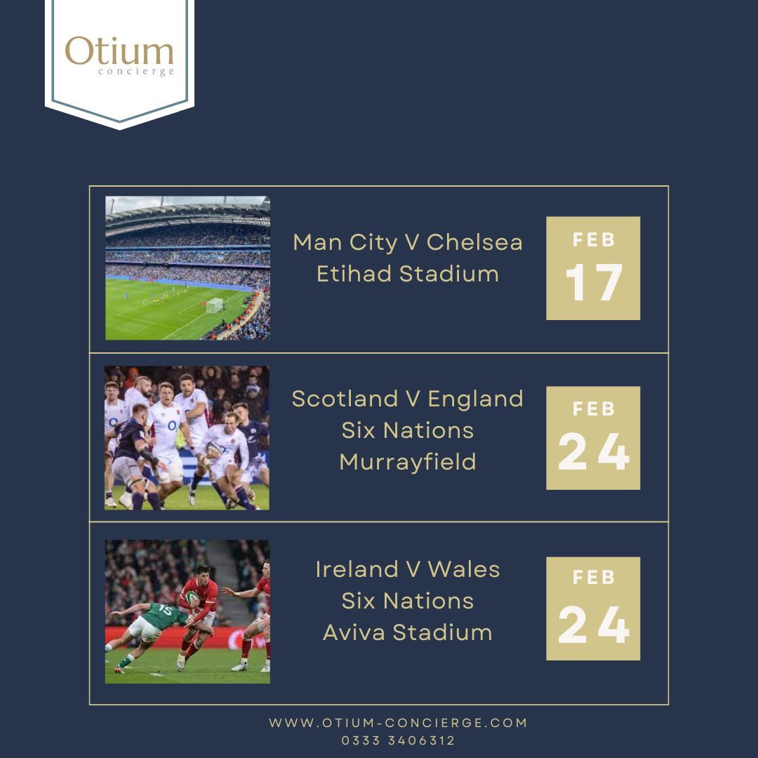 OtiumConcierge's tweet photo. It's a month of Rugby... Let the #sixnations2024 commence 🏉

There is one event most won't want to miss amongst a rugby-heavy month, and thats the #furyvusyk fight. One we've all been waiting for...

Get in touch for availability.

#events2024 #february2024 #sixnations https://t.co/ONu6odM0MZ