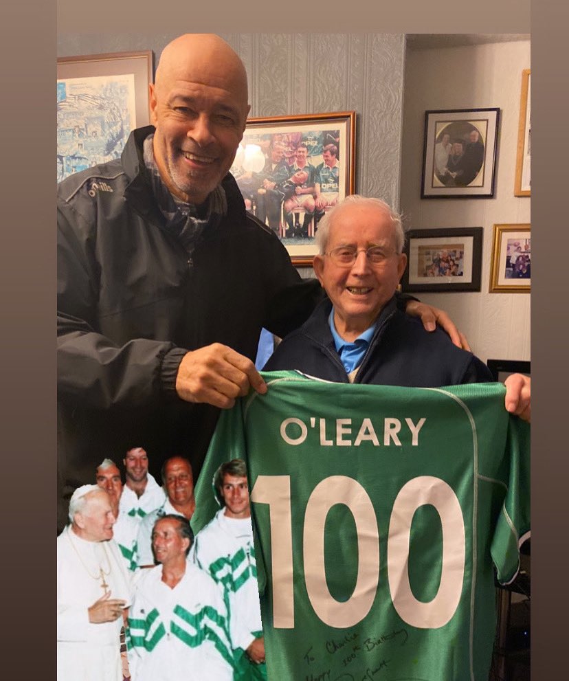 Paulmcgrath5's tweet photo. Happy 100th birthday to a great friend over the years who looked away a few times and kept me out of trouble with Jack.  Love you Charlie 💚 https://t.co/mFGCqRH1hU