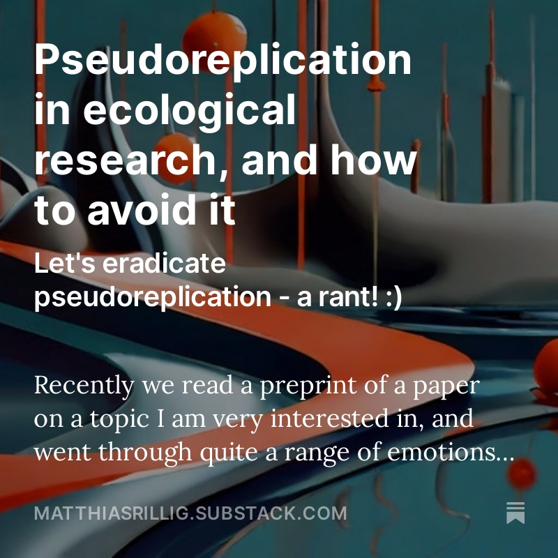 This week I write about an important issue in ecological research, and how to avoid it: pseudoreplication. Find url in the picture (last line) - and feel free to subscribe! #ecology #experiment