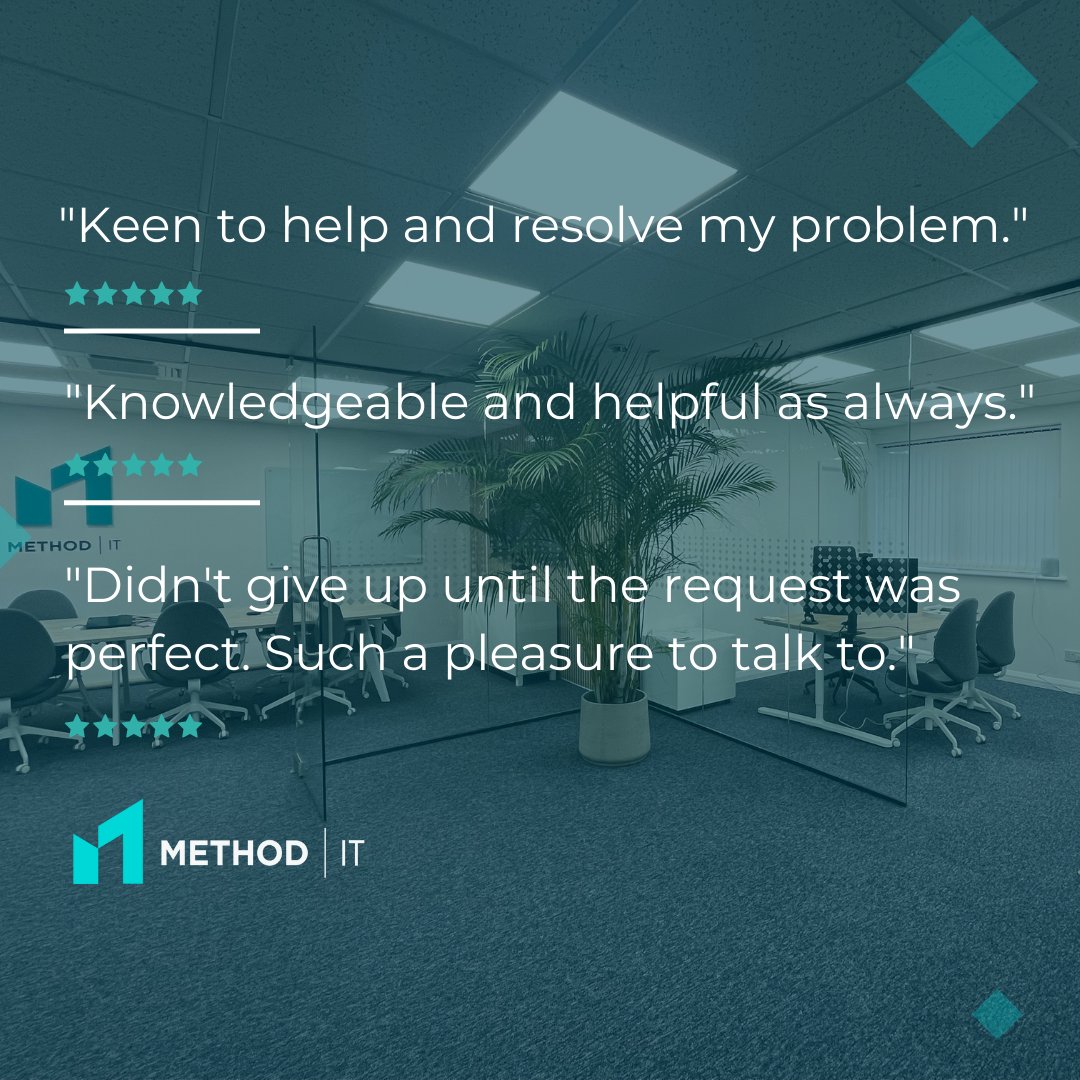 MethodITUK's tweet photo. Our clients satisfaction is our main priority ✅

At Method, we consistently ensure our clients are happy with our service and strive to help them as quickly as possible.

Ensure your IT provider goes that extra mile for you, 24/7.

#ITSupport #IT #Review #CustomerSatisfaction https://t.co/OJPDvbuOJZ