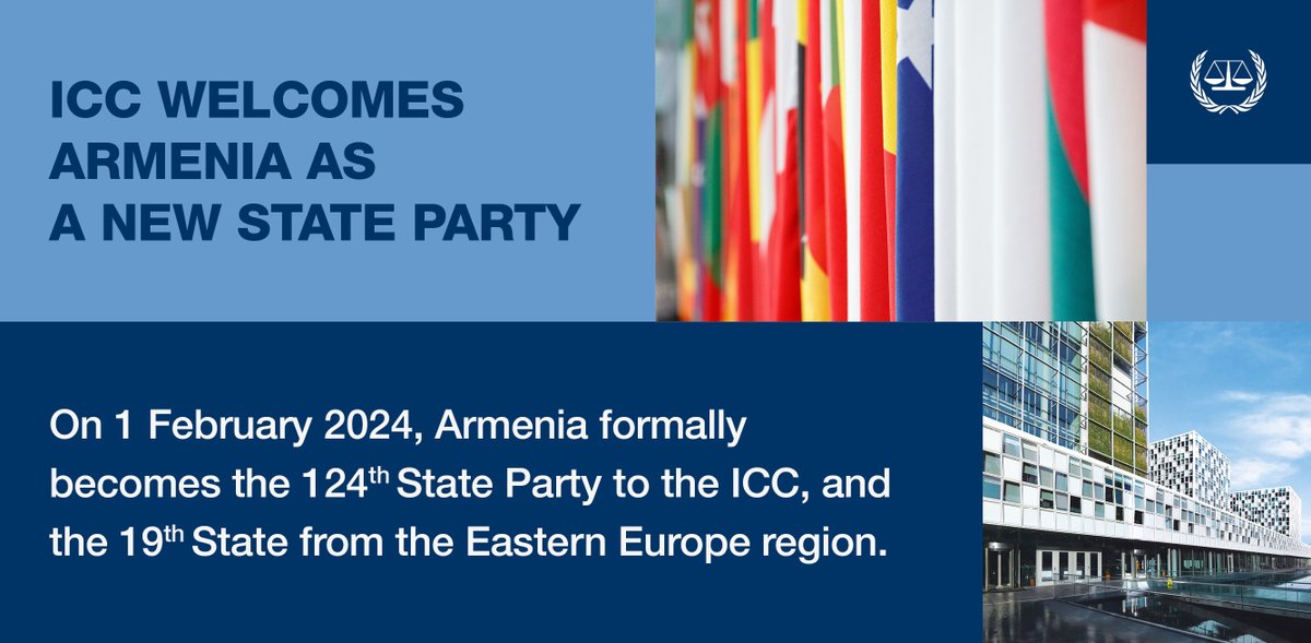 Today, the #ICC #RomeStatute enters into force for the Republic of #Armenia, making it the 124th State Party. 
 
#MoreJustWorld